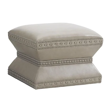 Wheatley Leather Ottoman with Nailheads and Decorative Tape (Married Cover)
